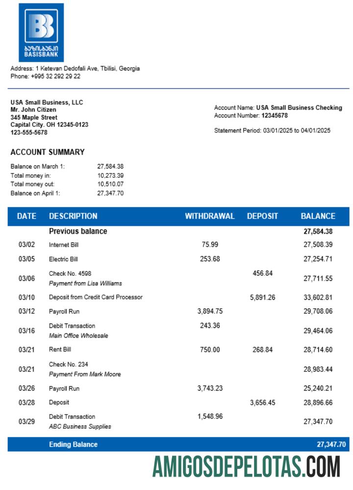 Extrato da empresa do banco base em formato Word e PDF exemplo real